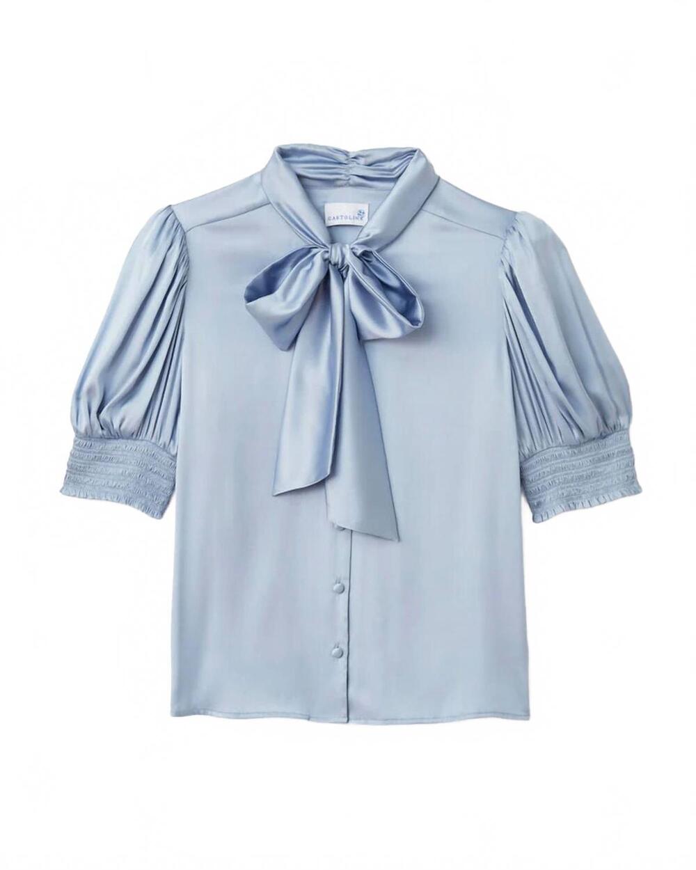 NEW CARTOLINA NANTUCKET women's peggy puff sleeves top in blue mist